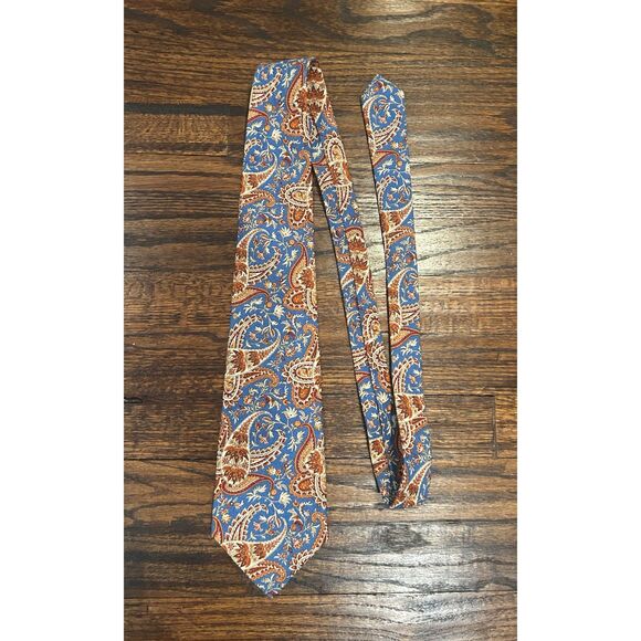 Polo by Ralph Lauren Men's Blue Brown Paisley Linen Tie - Picture 2 of 4